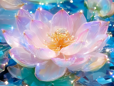 The Milky Way shattered on a lotus leaf, hatching a crystal lotus