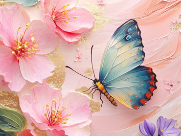 Butterflies play among the cherry blossom clouds